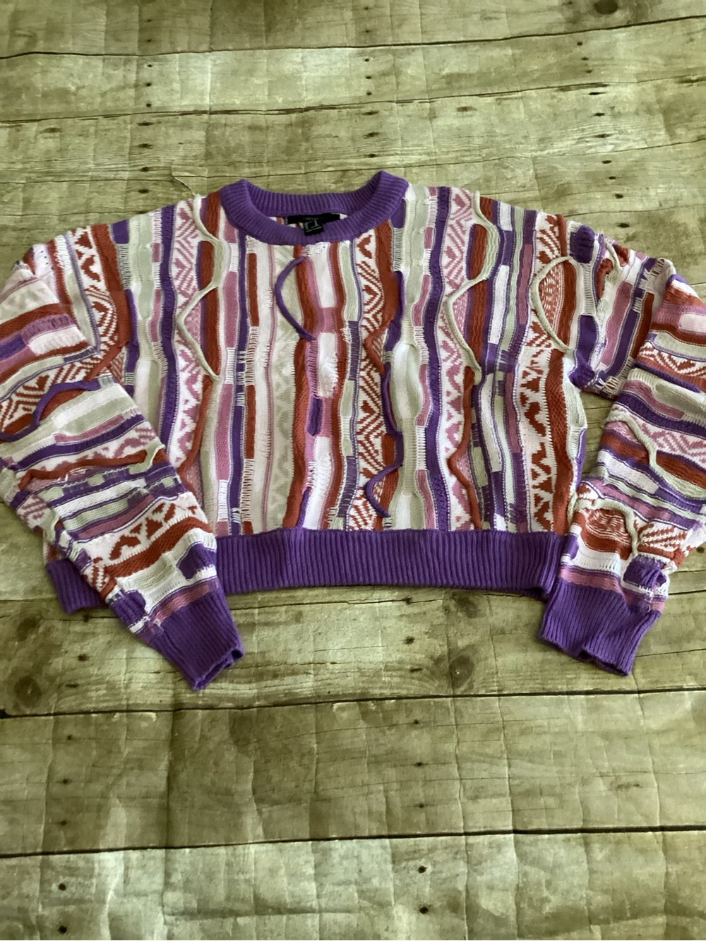 Forever 21 Cropped Multi-Stripe Crewneck Sweater in Purple